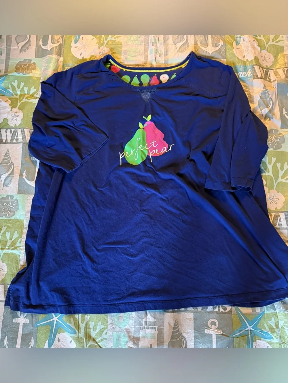 Catherines Sleepwear 4X Blue Long Sleeve Fruit Graphic Sleepshirt